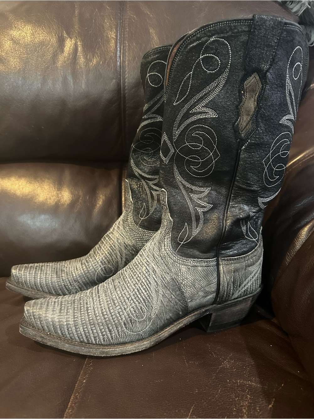 Lucchese stonewashed lizard cowboy boots